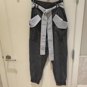 AMUR casual pants, Black and White Polka Dot, size small.